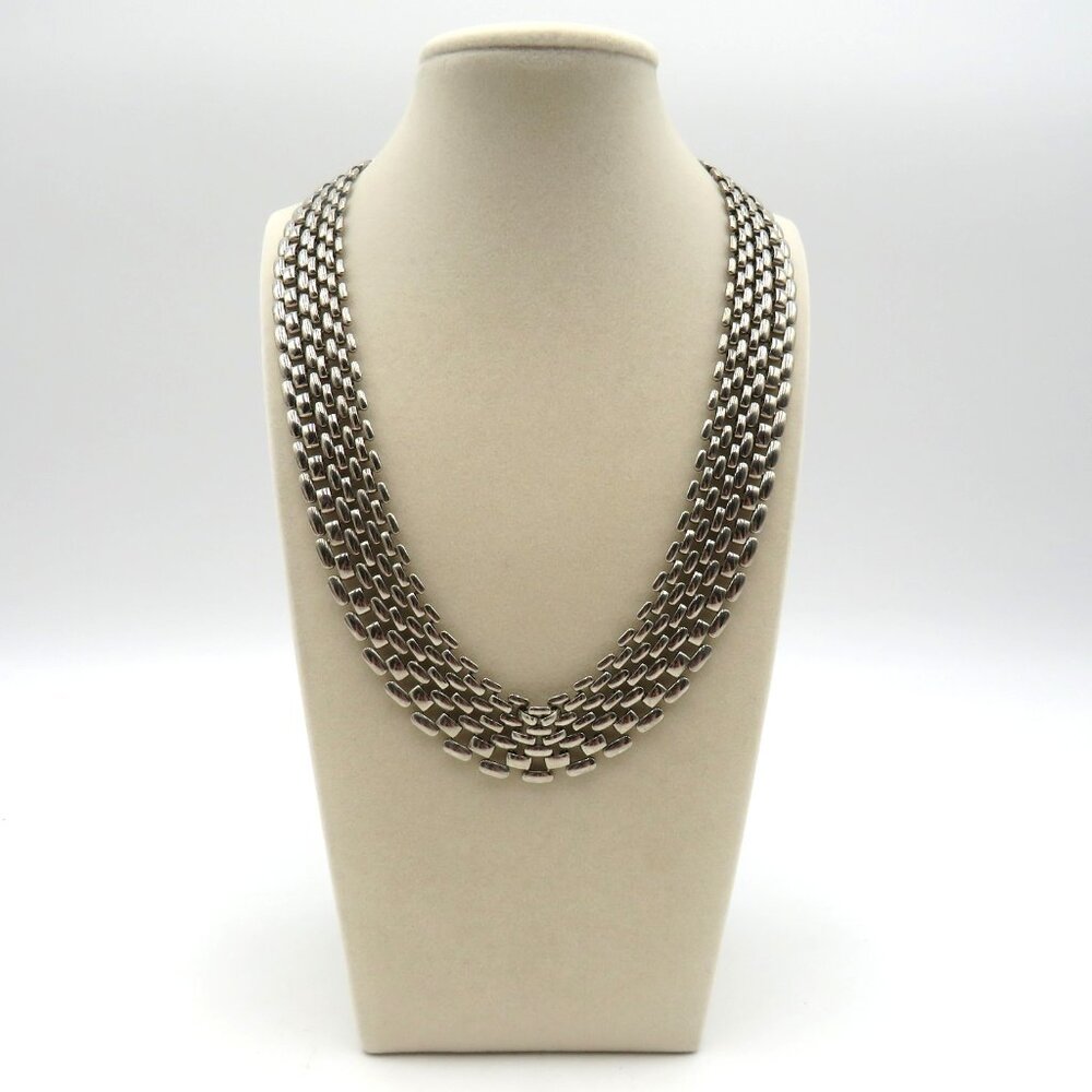 Vintage Silver Tone 17" Collar Necklace Chunky‎ Statement Clasp 80s Retro